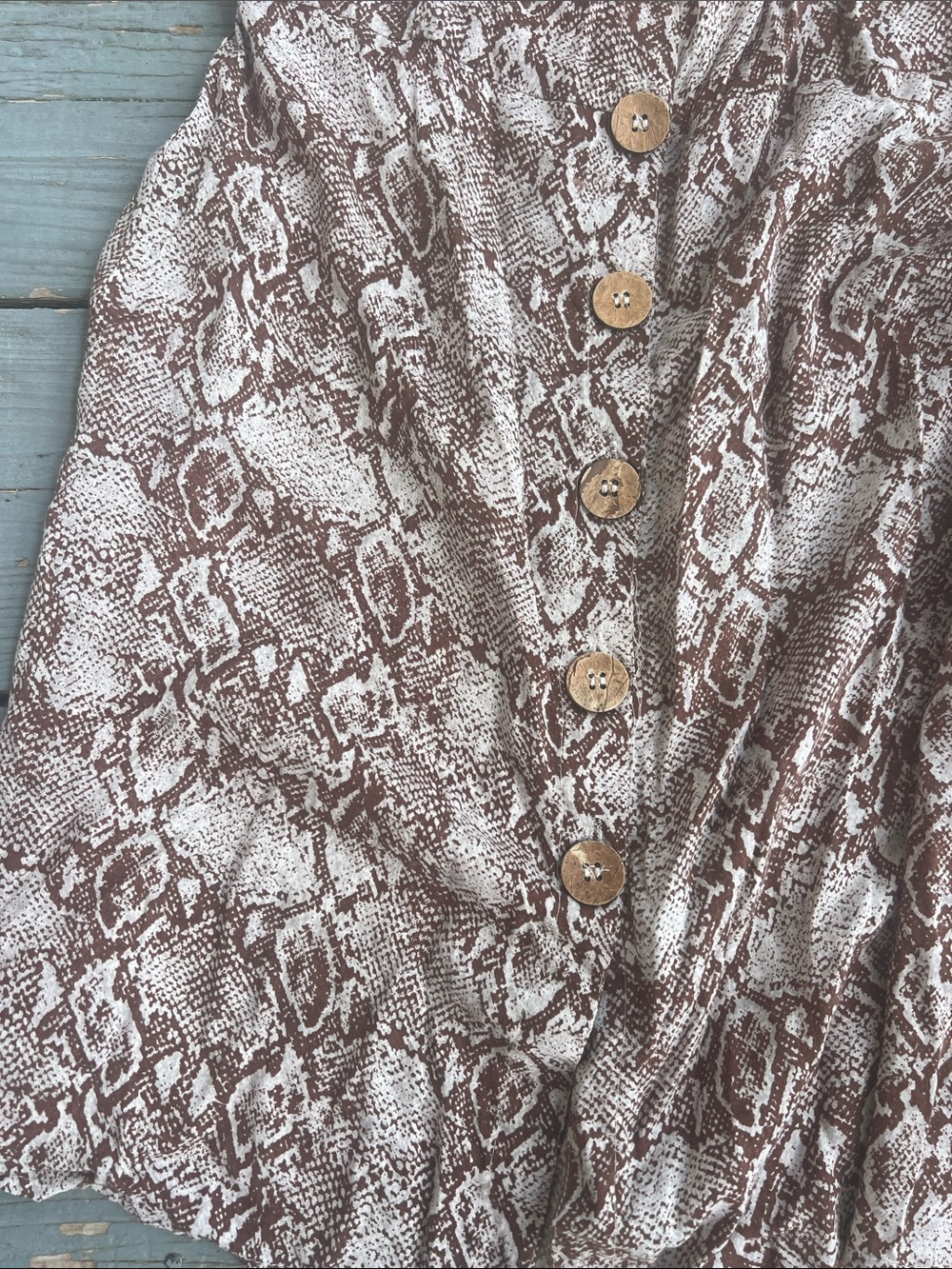 Angie size Small Snake Print Button-Front Mini Dress in Brown & Cream - Picture 2 of 5